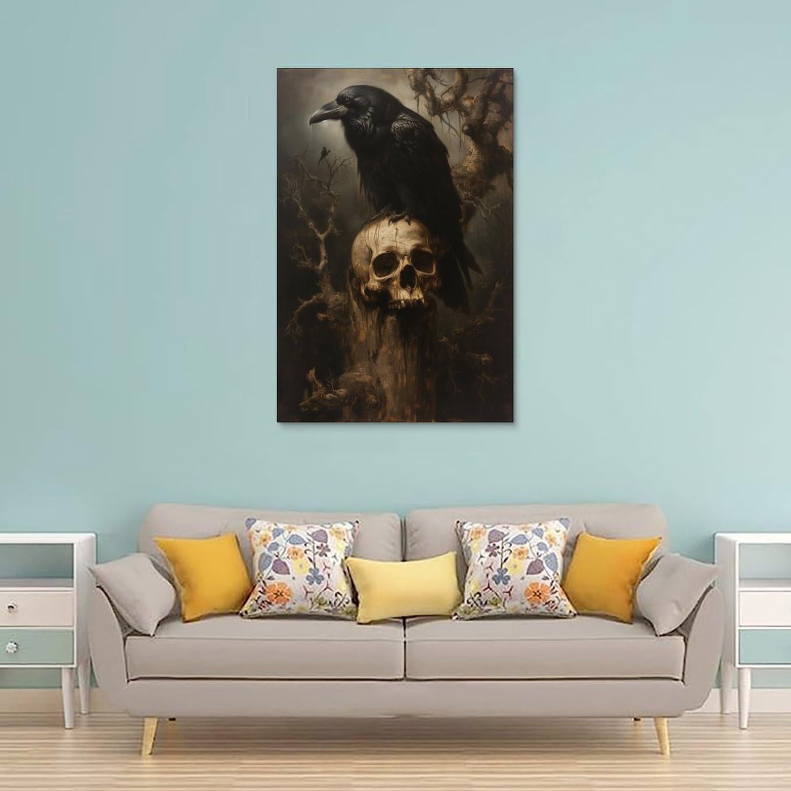 Amazon.com: Skulls with A Raven with An Old Tree Canvas Painting